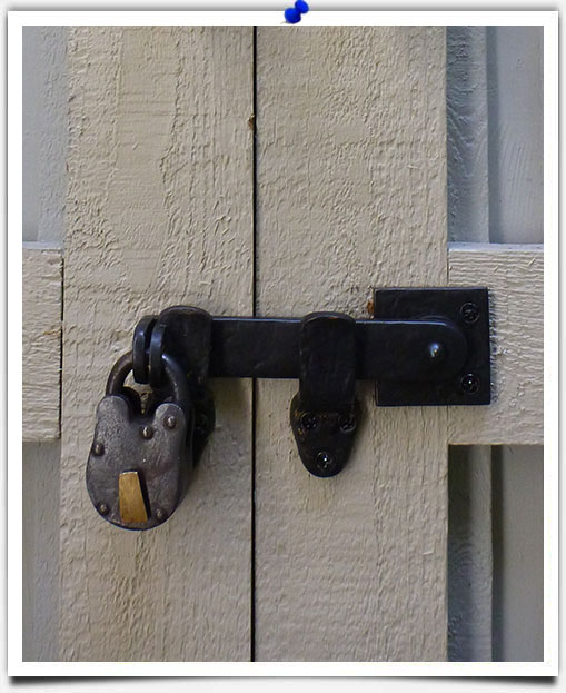 bronze hardware on wood door